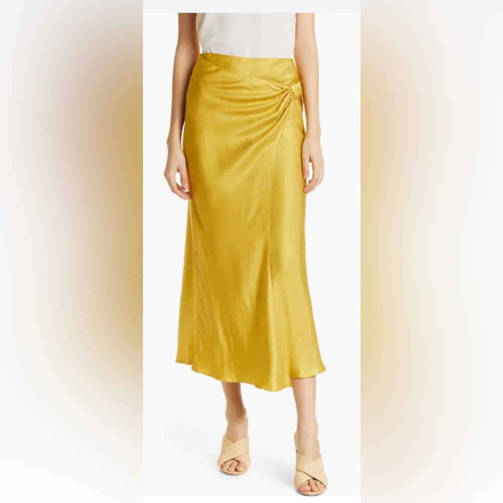 TED BAKER - Skirt Jaune Tied High-waisted Woven silk like Midi Skirt - NWT
